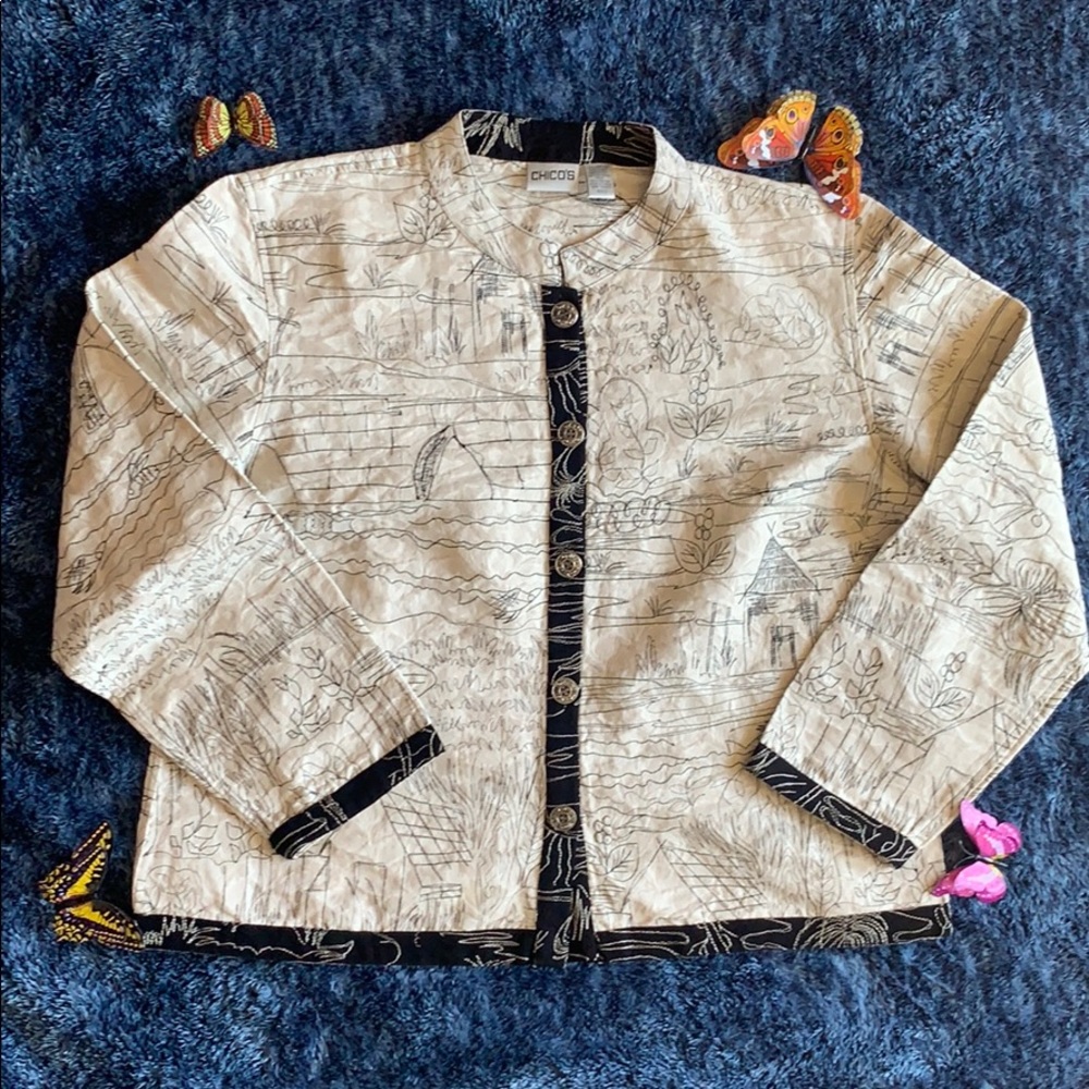Chicos blazer Embroidered Mandarin Collar …